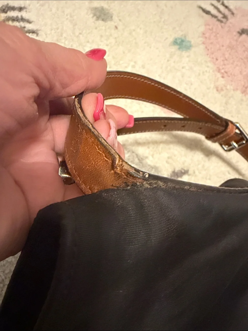 Gucci Black Monogram Messenger Bag with Brown Leather Strap